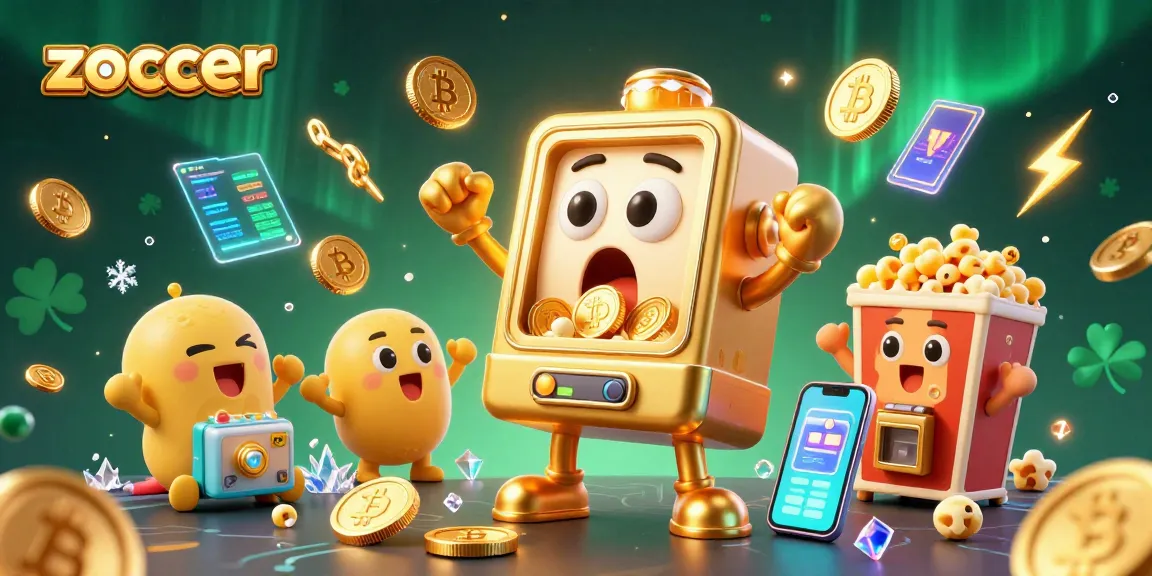 Experience the excitement of zoccer with a slot machine hitting the jackpot, surrounded by crypto elements.