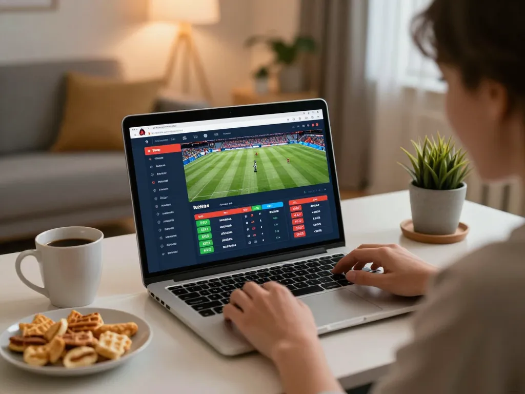 Engaging with the 789 sports betting app on a laptop in a cozy home setting.
