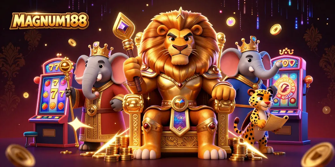 Experience the excitement of MAGNUM188 with vibrant slot machines and thrilling characters in a dynamic casino scene.