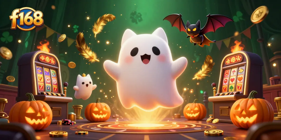 Experience the exciting world of f168 casino as a ghost cat engages with magical elements and jackpots.