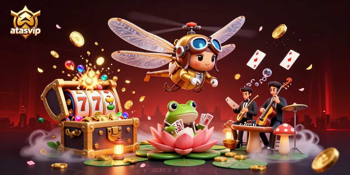 Experience exciting slots and vibrant action with atasvip at this unique lily pad casino scene.