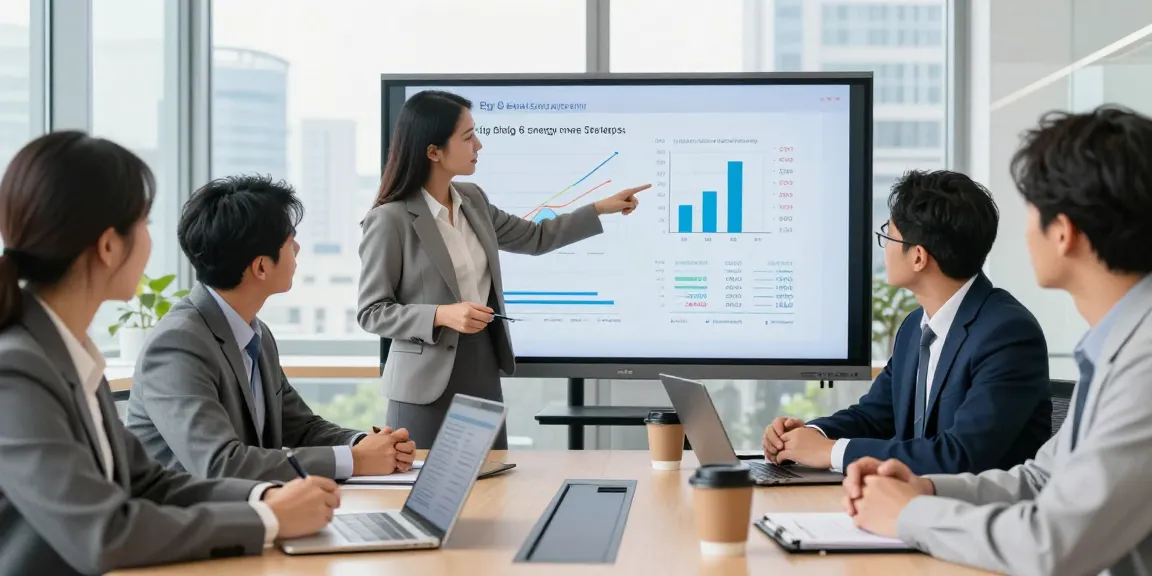 Team discussing strategies for big 6 energy suppliers in a modern office meeting.