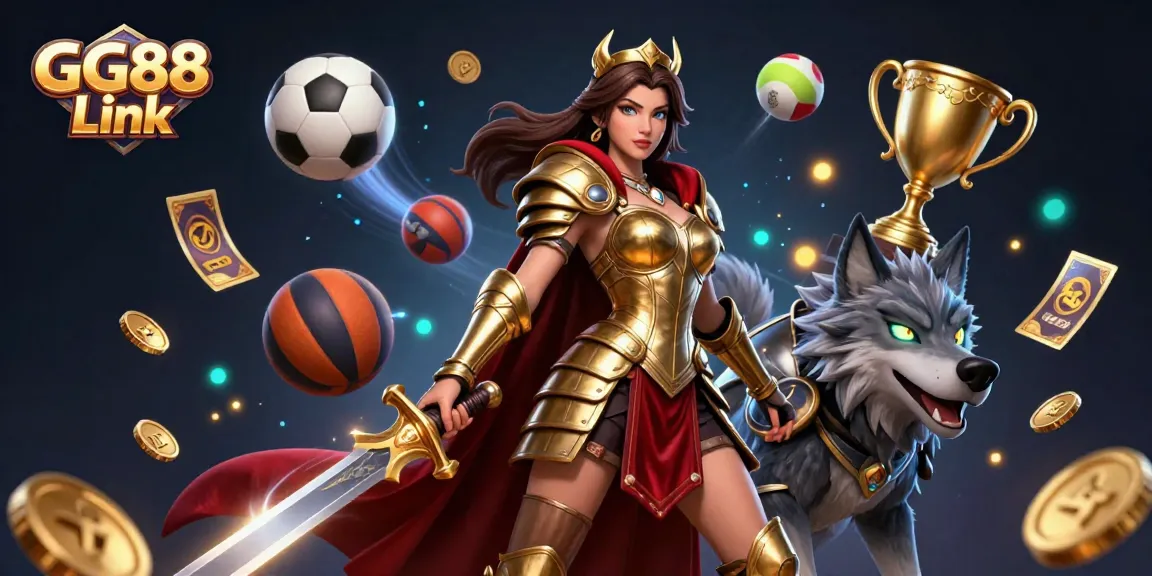 Engage with GG88 Link for dynamic sports betting and casino action in a bursting 3D illustration.