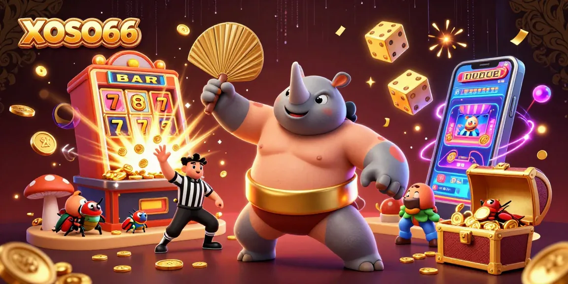 Experience thrilling wins with XOSO66's vibrant jackpot scene, featuring dynamic gaming elements and energetic characters.