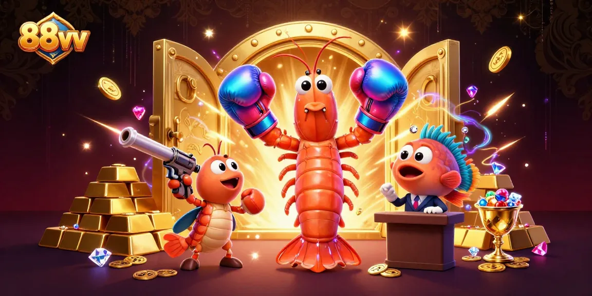 Engage in thrilling wins at 88vv with energetic mantis shrimp champions in a dazzling casino scene.