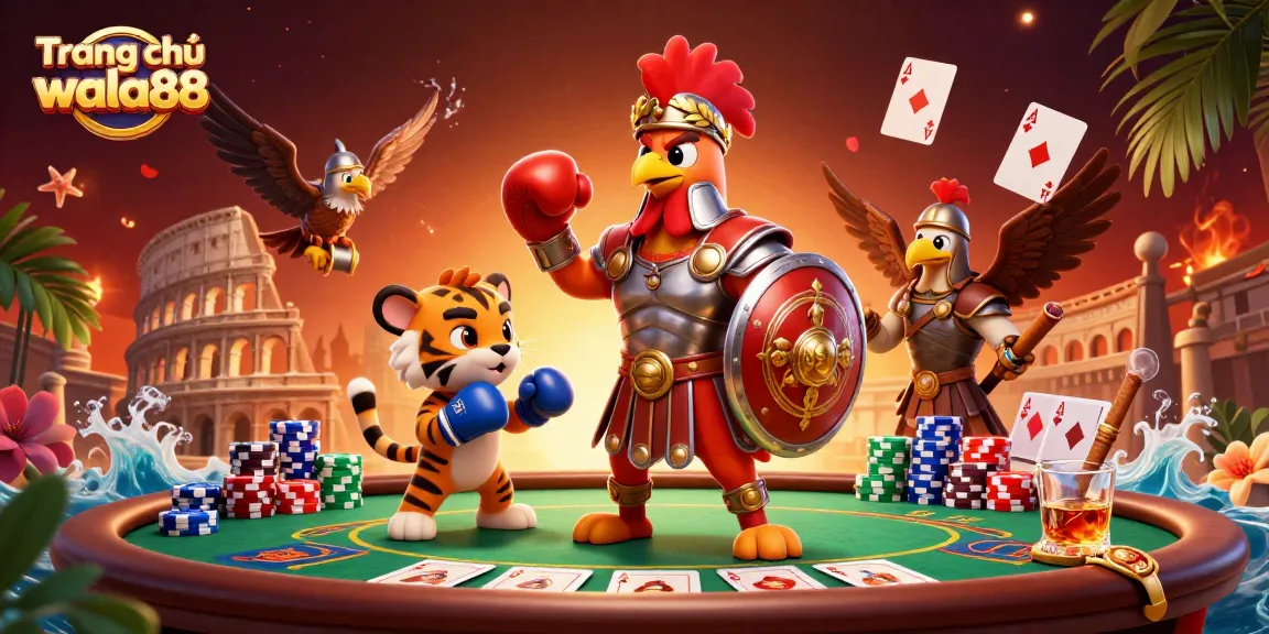 Engage with Trang chủ wala88 as the gladiator rooster bets on thrilling poker games amidst vibrant gambling elements.