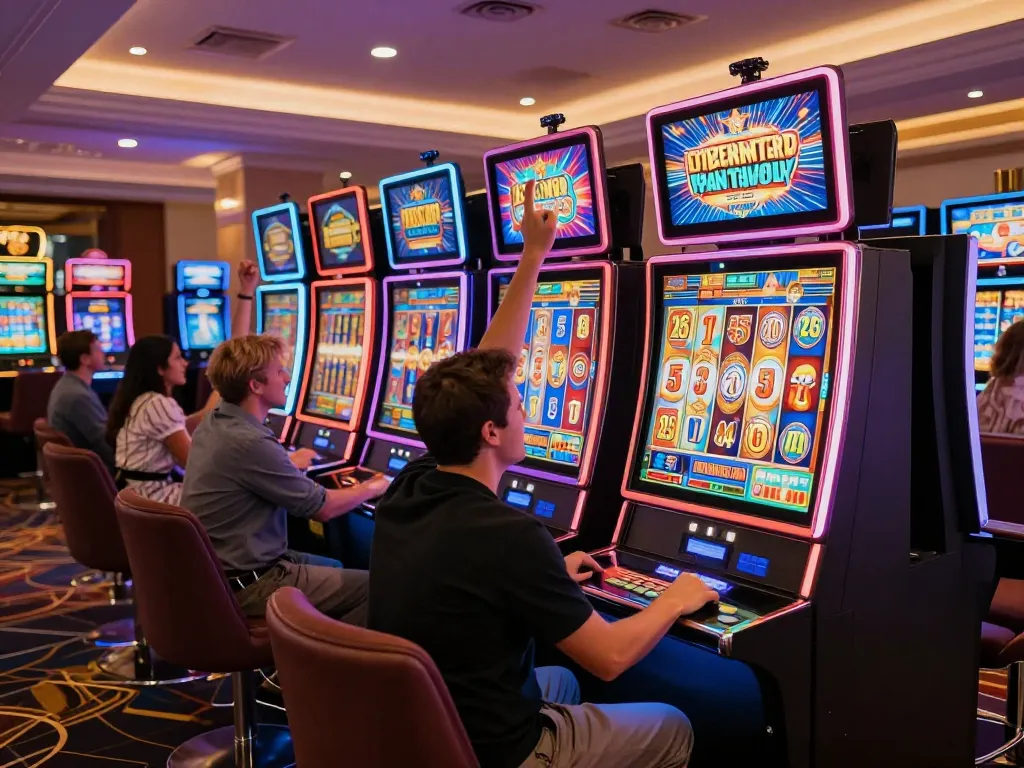Experience the thrill of winning at the 78 WIN slot machines with colorful games and excited players.