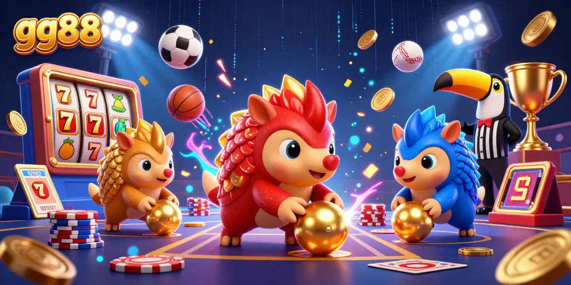 Enjoy thrilling gameplay with gg88 as 3D cartoon pangolins compete in a vibrant casino scene.