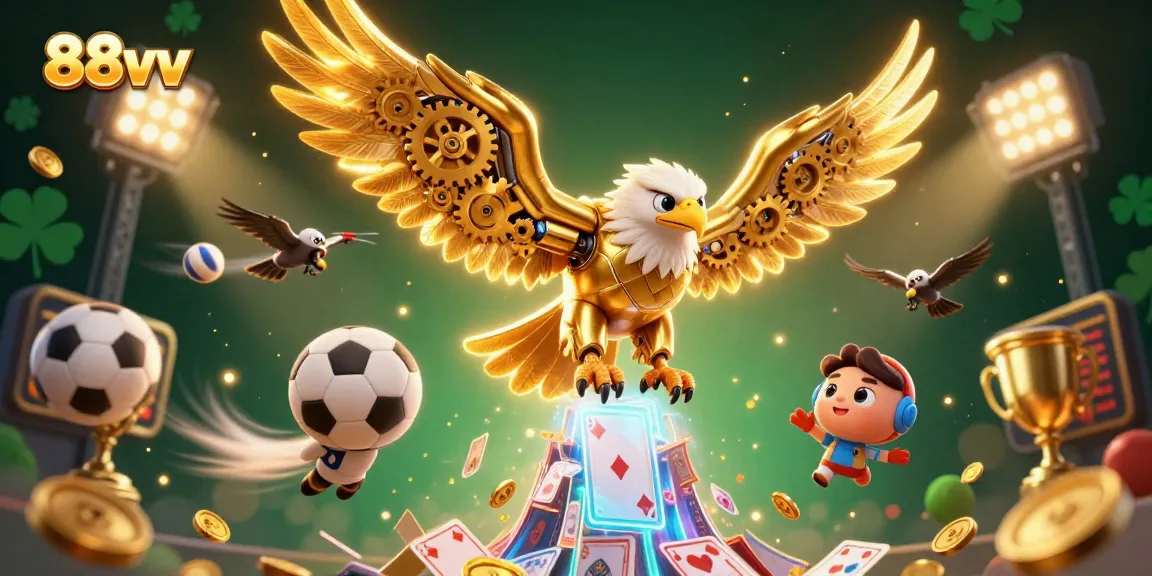 Experience thrilling gameplay with the 88vv casino, featuring dynamic holographic cards and golden sports elements.