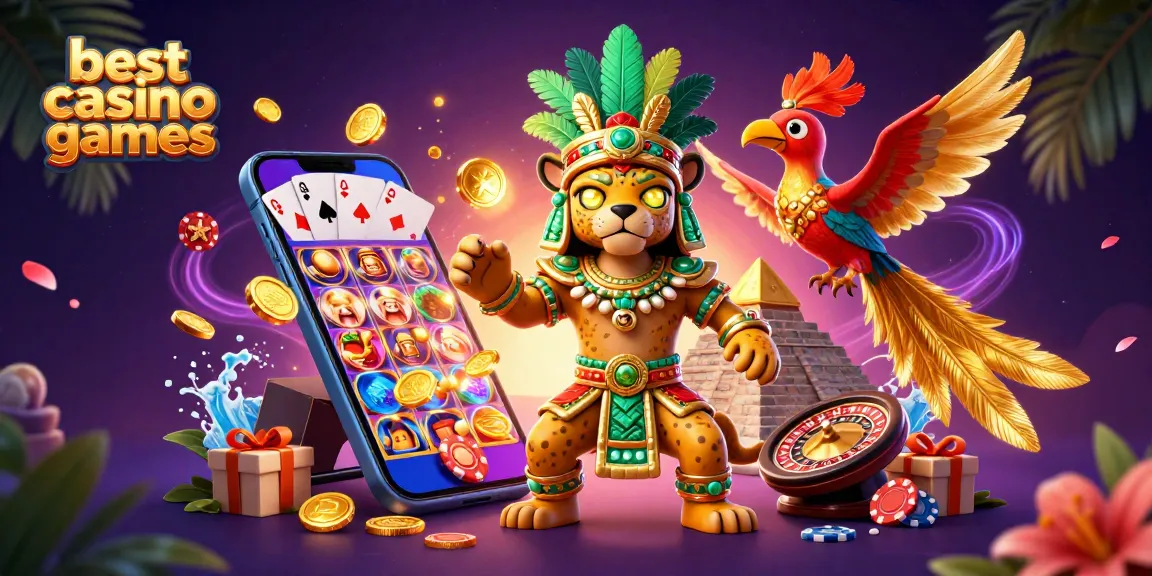 Experience the thrill of the best casino games with vibrant scenes of slot spins and golden jackpots.