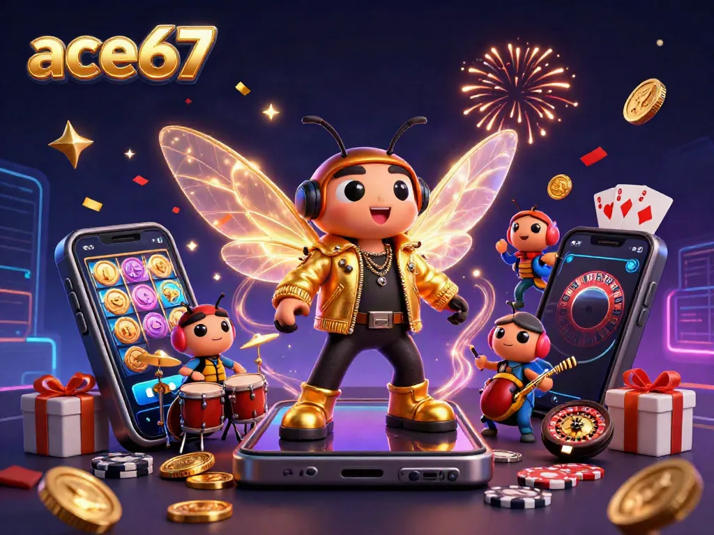 Celebrate wins and excitement with ace67 in this vibrant casino-themed digital art.