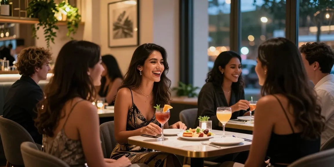 Gái gọi đang trò chuyện vui vẻ trong quán cà phê sang trọng.