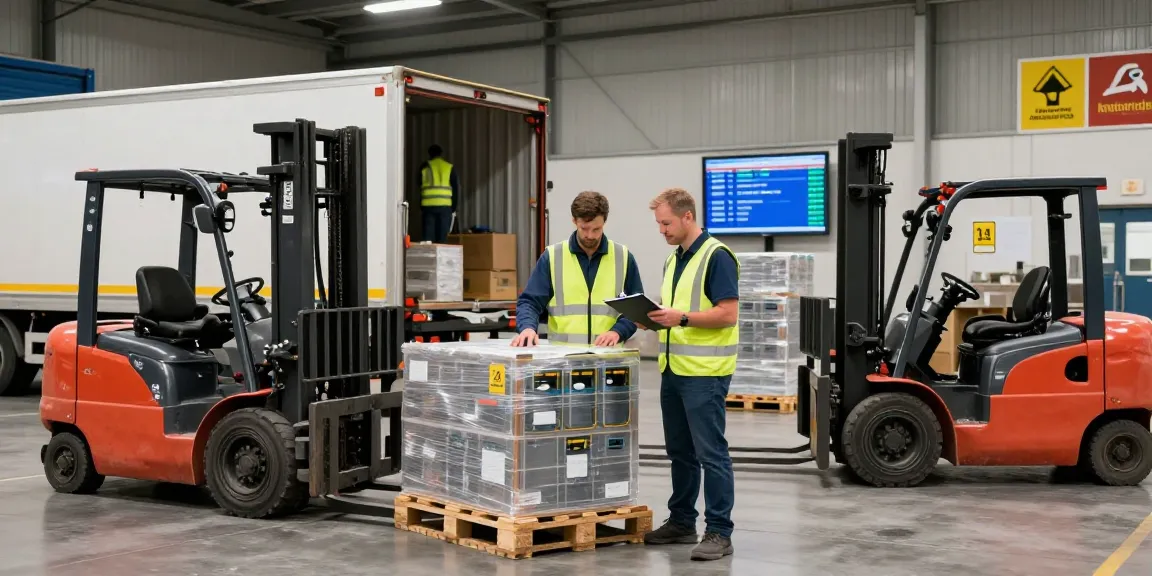 Batterietransport Dortmund - Effiziente Logistik mit Mitarbeitern, die Transporte von Batterien prüfen.