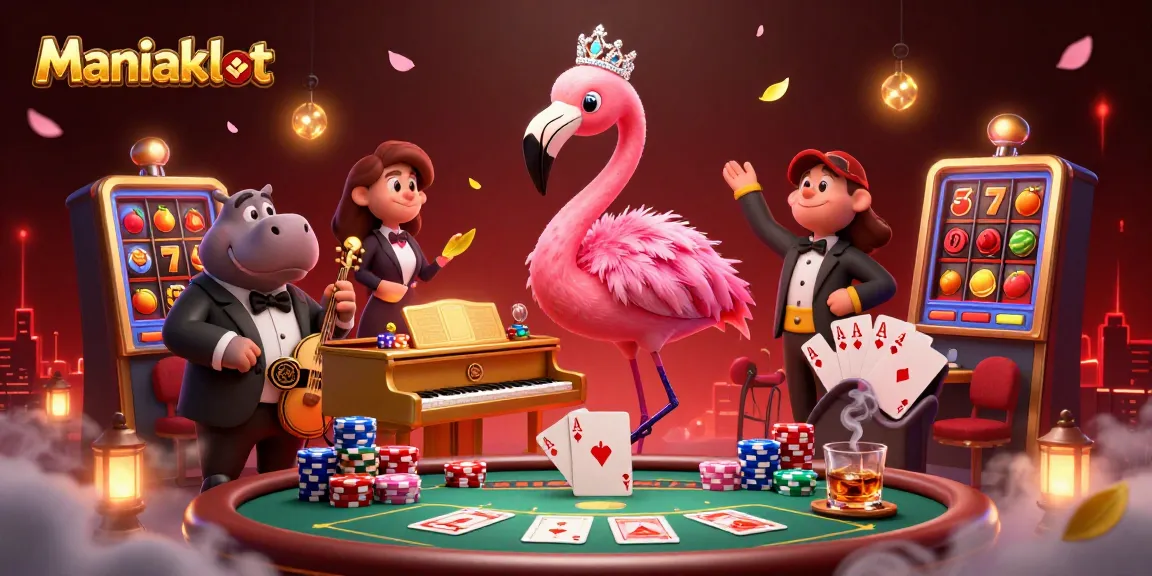 Experience the thrilling Maniakslot action with vibrant visuals and a dynamic casino scene.