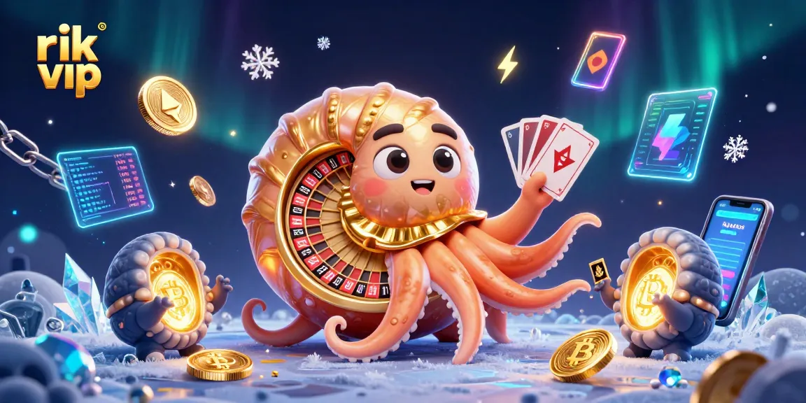 Engage with thrilling rik vip casino games featuring a colorful giant nautilus and vibrant crypto elements.