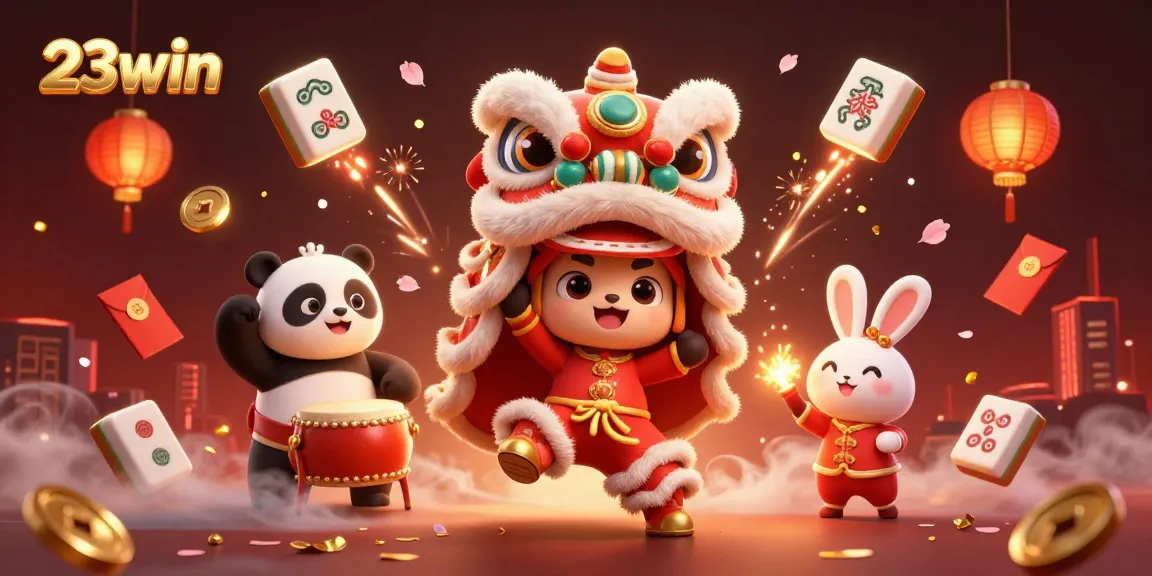 Experience 23win with festive characters celebrating while engaging in exciting casino games.