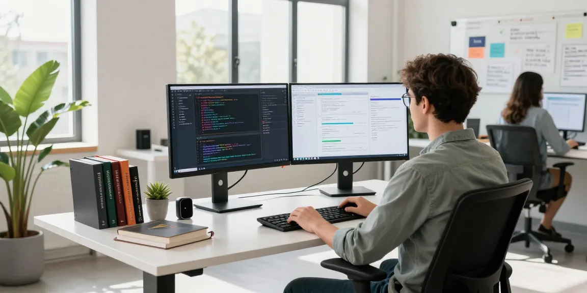 Developer optimizing the telegramin-cn.com experience in a bright, modern workspace.