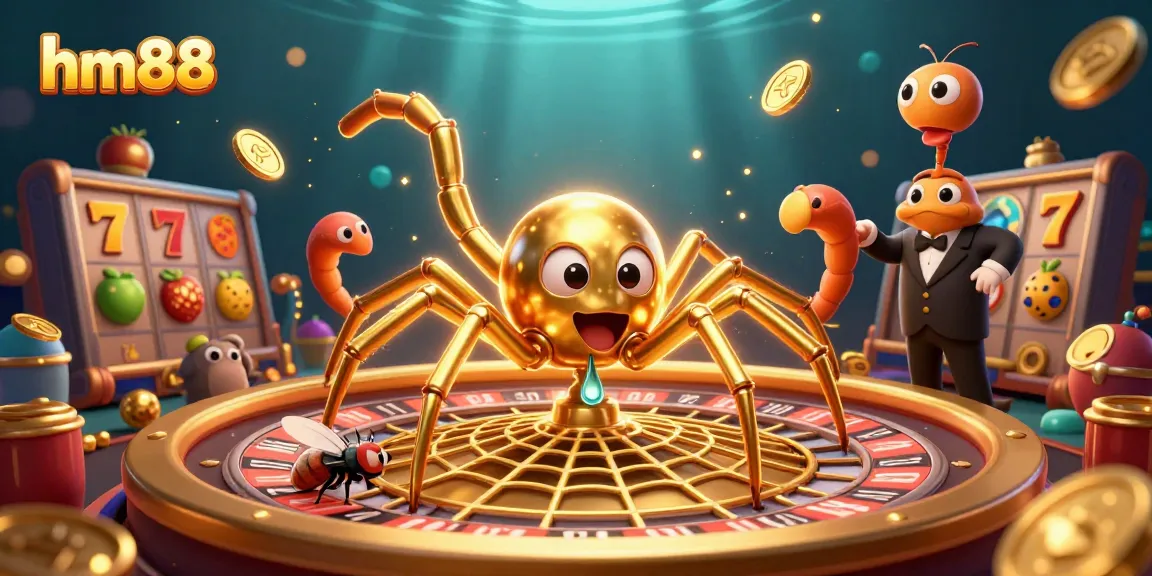 Experience thrilling gameplay at hm88 with a vibrant casino scene featuring a golden spider and dynamic slot elements.