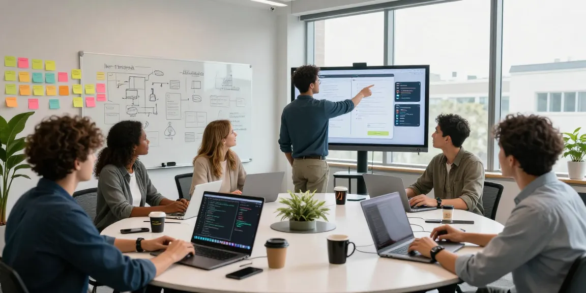 Collaboration at telegraimin.com development office with diverse programmers sharing ideas.