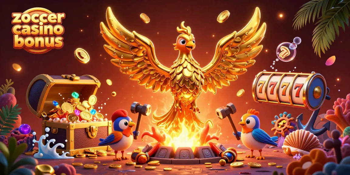Win big with the Zoccer Casino bonus, featuring spectacular molten phoenix and vibrant slot gameplay elements!