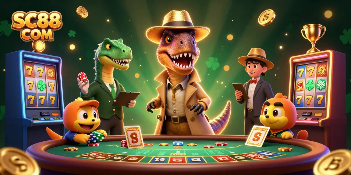 Spin to win with SC88 COM at the vibrant slot machines, featuring a speedy velociraptor card counter.