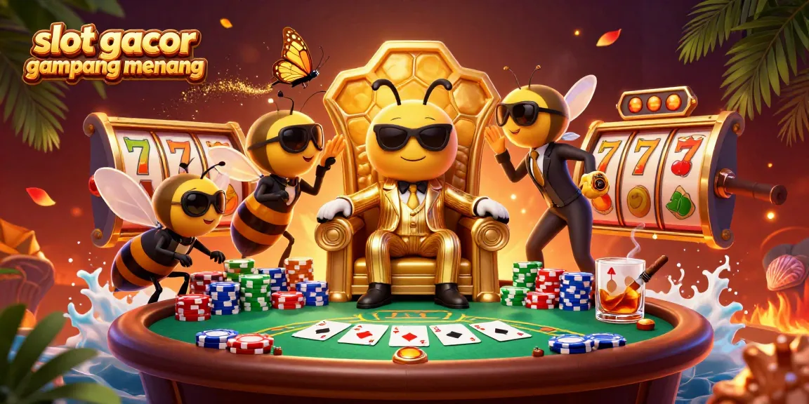Experience slot gacor gampang menang with this dynamic 3D casino scene featuring vivid slot reels.