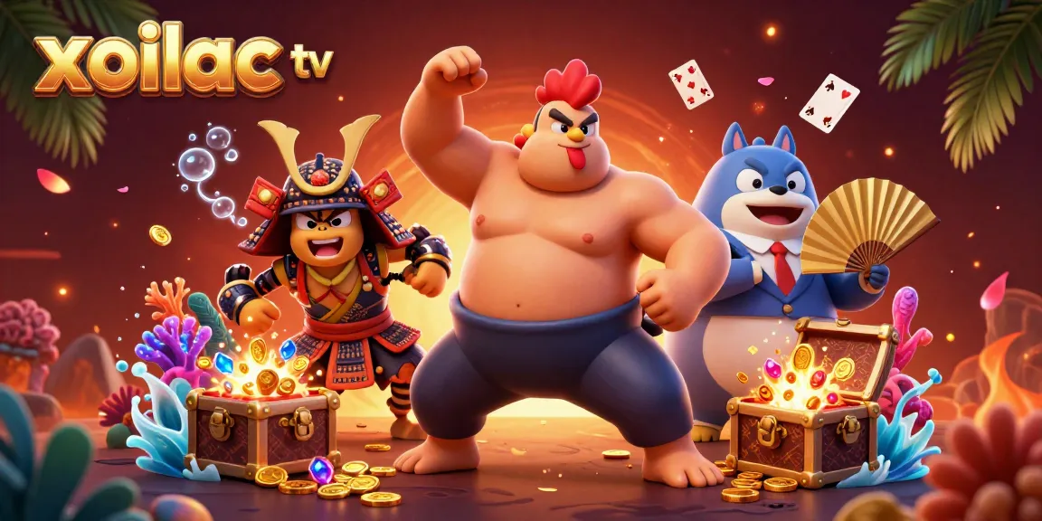 Xoilac TV introduces a dynamic betting experience with animated characters and treasures in an engaging 3D scene.