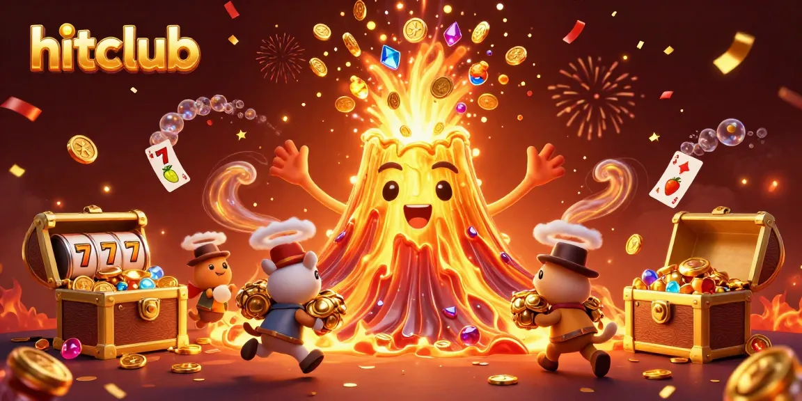 Hitclub eases the thrill of winning with a scene of treasure-filled slots and vibrant celebration.