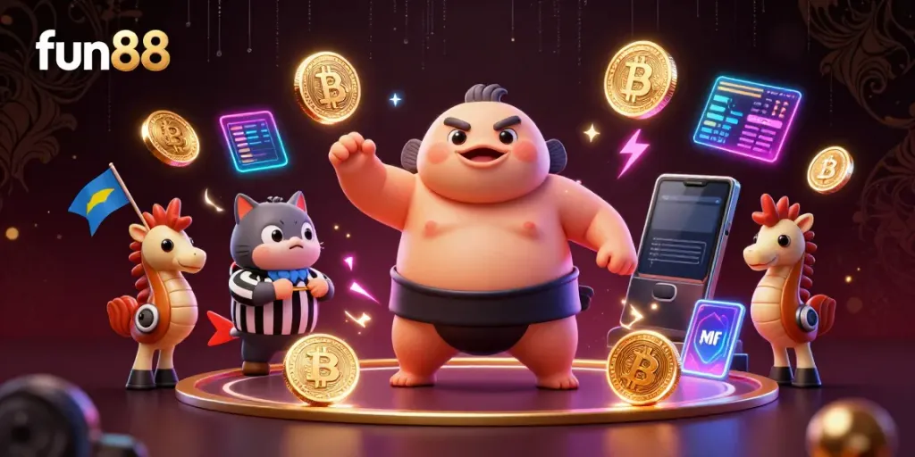 Experience fun88's animated world with a vibrant underwater scene, showcasing crypto elements and a lively atmosphere.