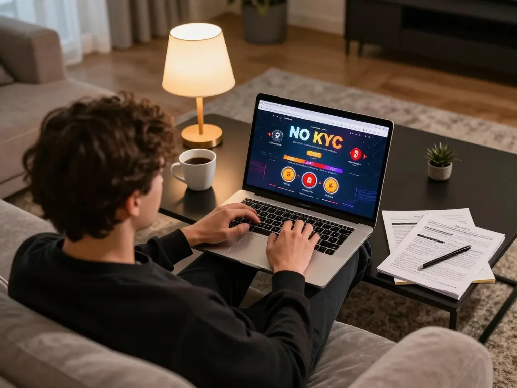 Comparatif casino sans KYC met en avant une session de jeu en ligne avec un ordinateur portable et des notes de stratégie.