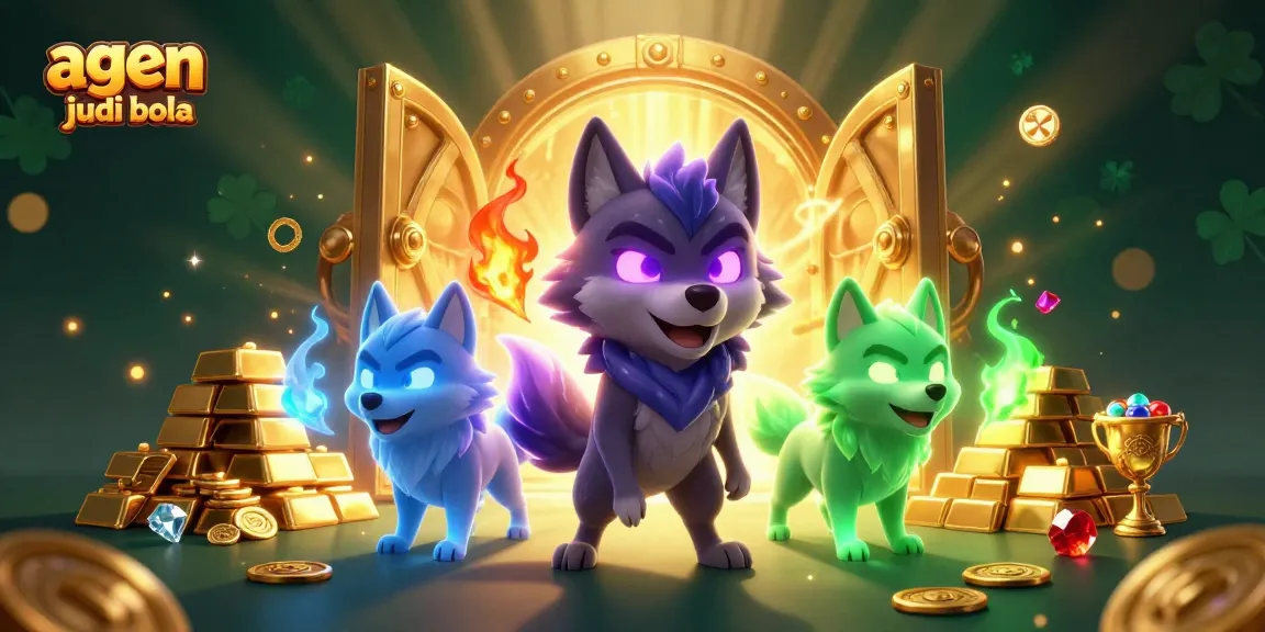 Engage in thrilling agen judi bola action with a dynamic scene of ghostly wolves and treasure.