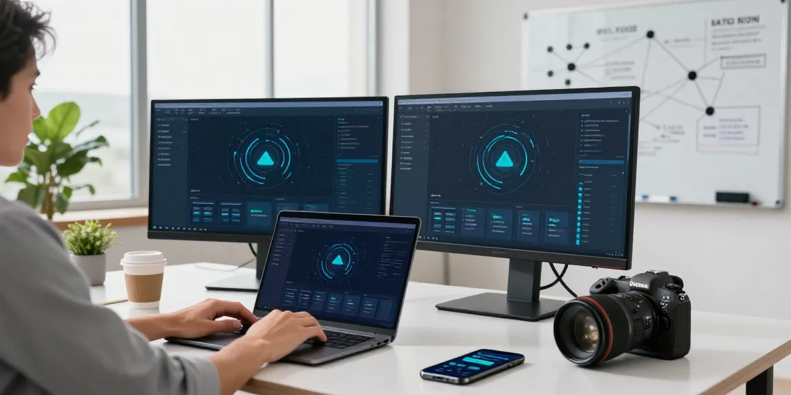 快连 network connection setup in a modern tech workspace with multiple monitors and productivity tools.