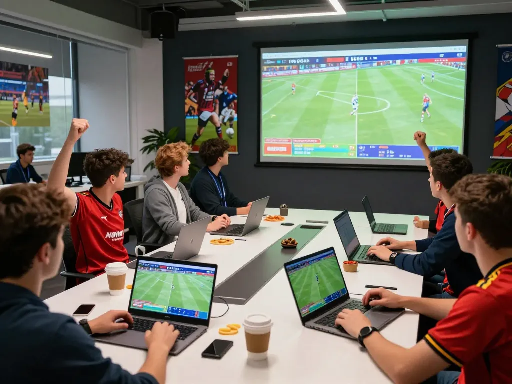NOWGOAL's vibrant sports analysis hub during a live football match with fans engaged in real-time updates.