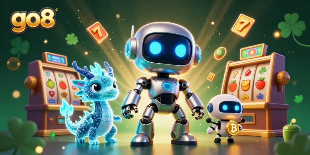 Spin the reels with go8's vibrant slot machines, featuring animated lucky symbols and a cyberpunk mascot!