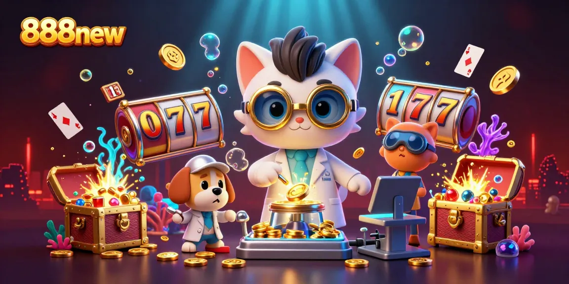 Play exciting slots and win at 888new with a vibrant 3D casino adventure scene.