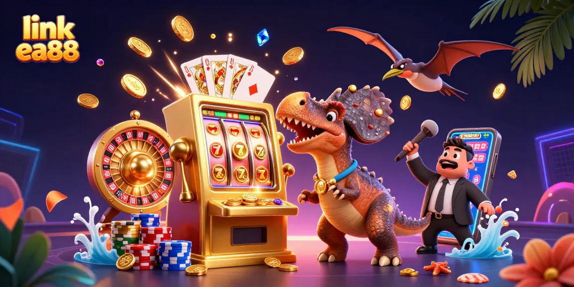 Win big at link ea88 with dynamic casino action featuring prehistoric characters in a vibrant scene.