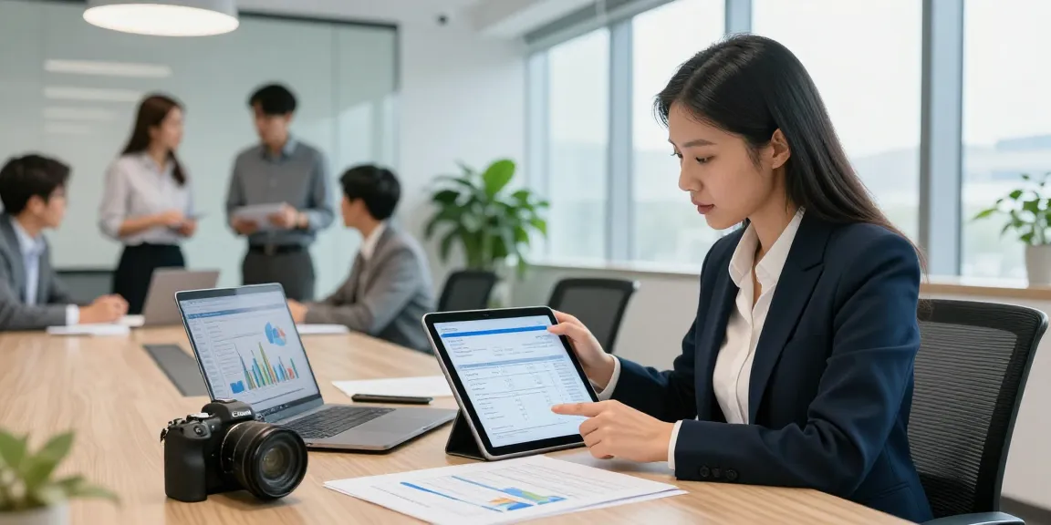 Detect fake invoice analysis in a modern office setting with professionals reviewing financial documents.