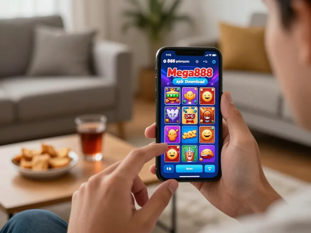Engaging gameplay with mega888 apk download for android mobile shown on smartphone in a cozy setting.
