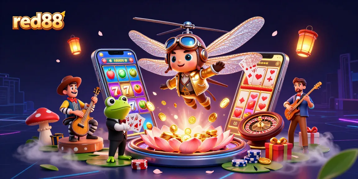 Engage with red88's vibrant casino scene featuring unique gambling characters and exciting game elements.