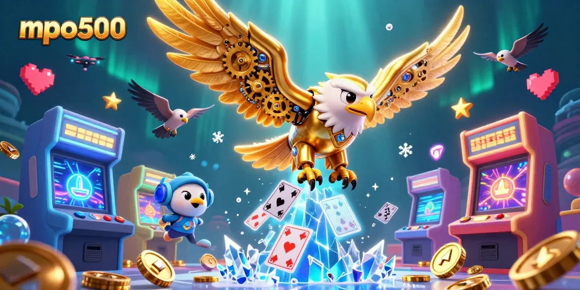 Experience the thrill of mpo500 with dynamic gaming scenes featuring golden eagle and drone falcon action.