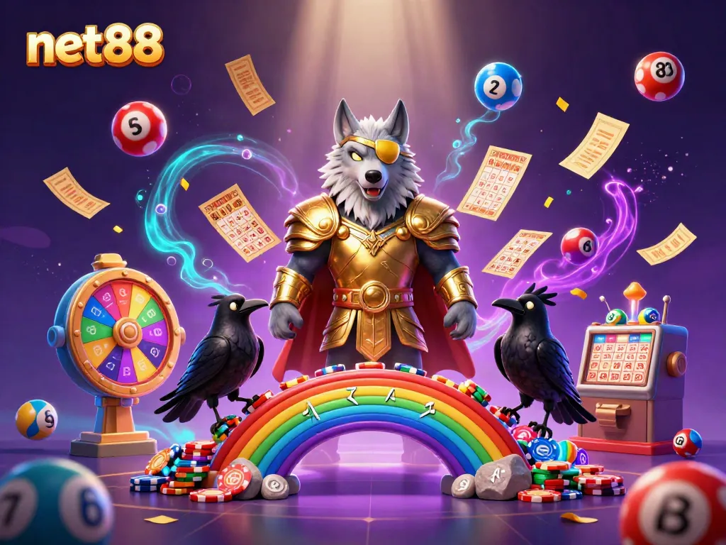 Experience thrilling moments with net88, featuring a vibrant Norse-themed digital casino illustration.