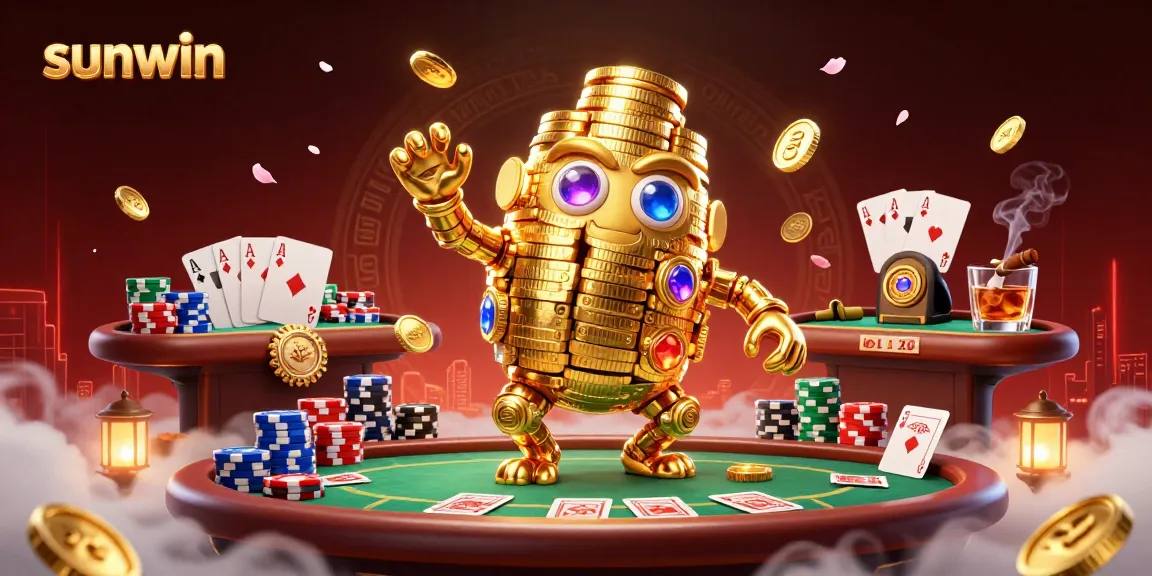 Engage in the thrilling atmosphere of sunwin casino with a golden golem and poker elements.