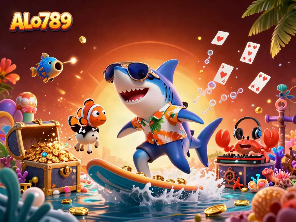 Engage in thrilling moments at ALo789 with a vibrant underwater casino scene featuring animated characters.