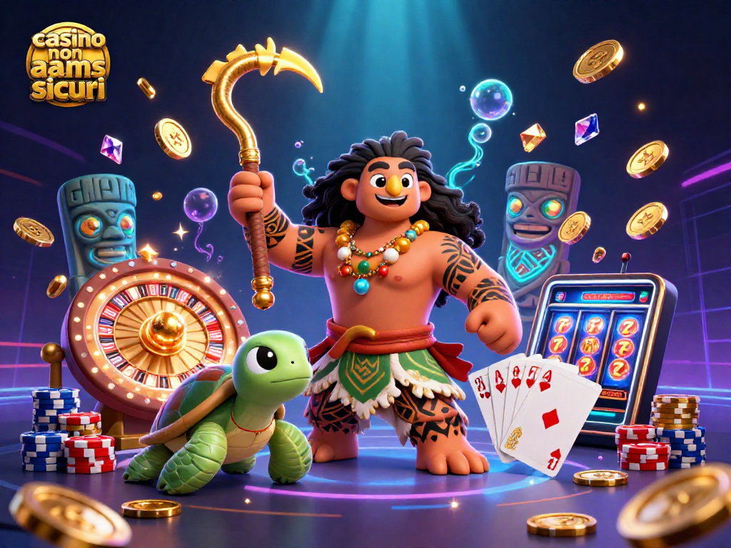 Scopri i migliori casino non AAMS sicuri con un demigod hawaiano e monete dorate volanti.