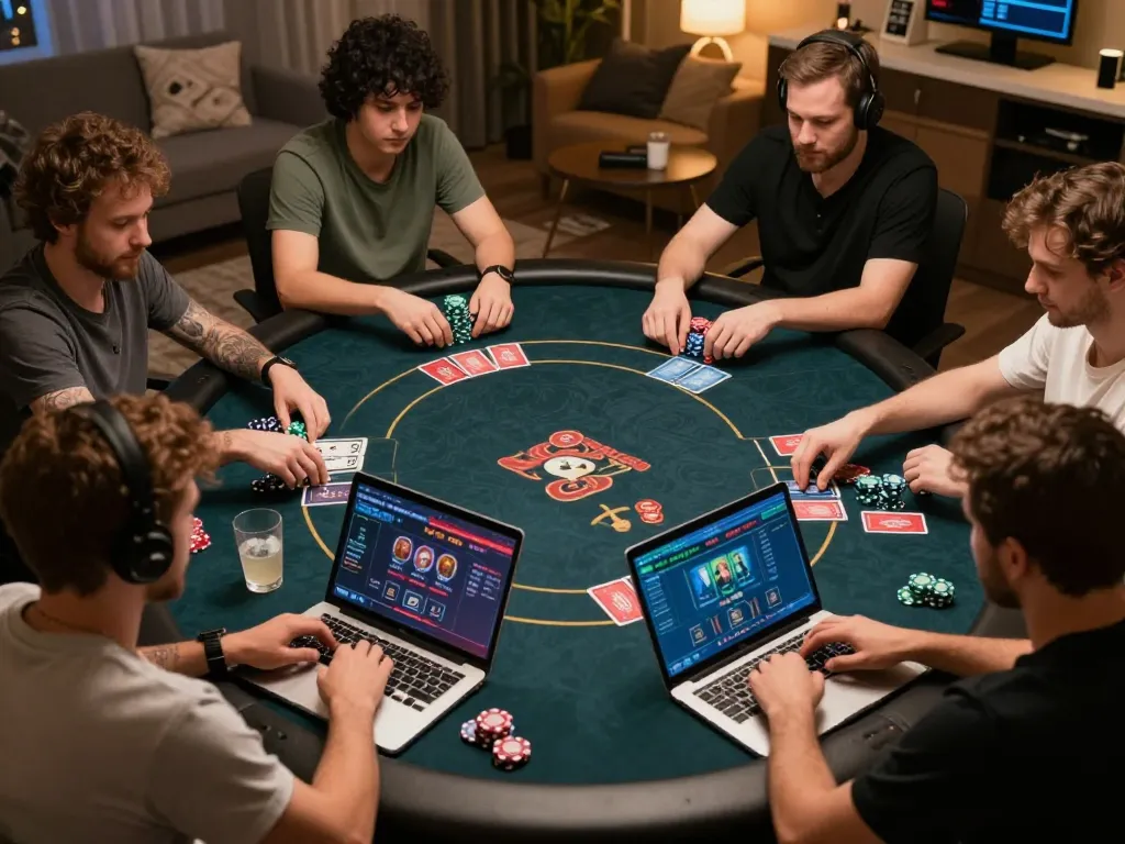 Players enjoy an exciting online poker game at LC88, showcasing intense gameplay and social engagement.