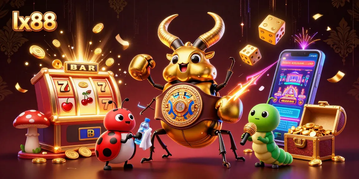 Experience exciting gameplay at lx88 with a golden stag beetle boxing champion and dynamic casino elements.