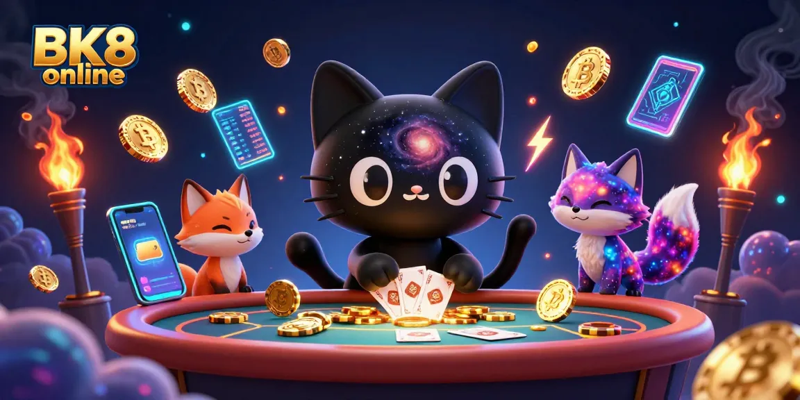 Experience the excitement at BK8 online as a black hole cat draws in cosmic winnings and crypto treasures.