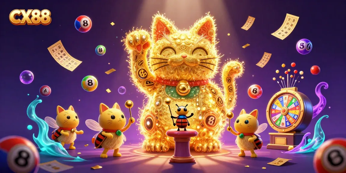 Experience the excitement of CX88 with a vibrant illustration of casino symbols and prizes celebrating luck.