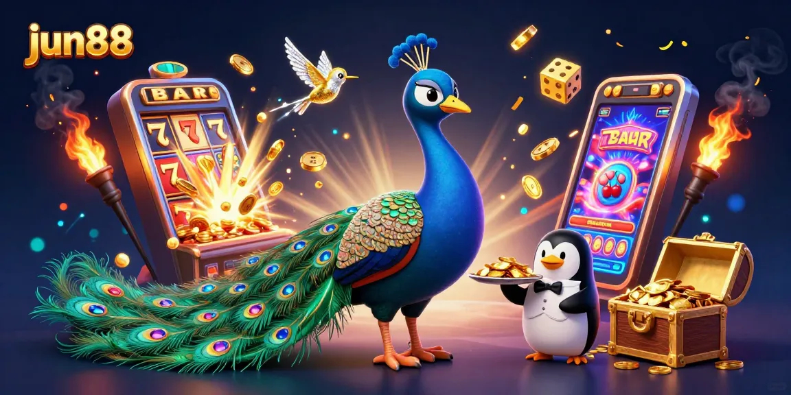 Experience the vibrant world of jun88 with a colorful casino scene featuring gambling action and lively characters.