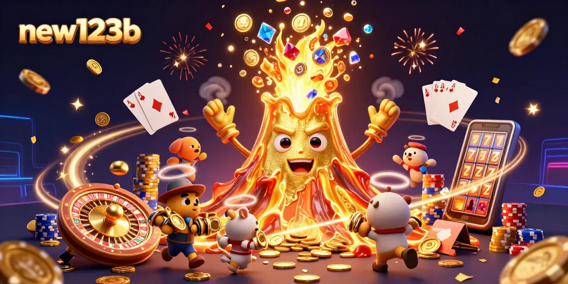 Engage with new123b's thrilling 3D casino scene filled with coins, jackpots, and winning excitement.